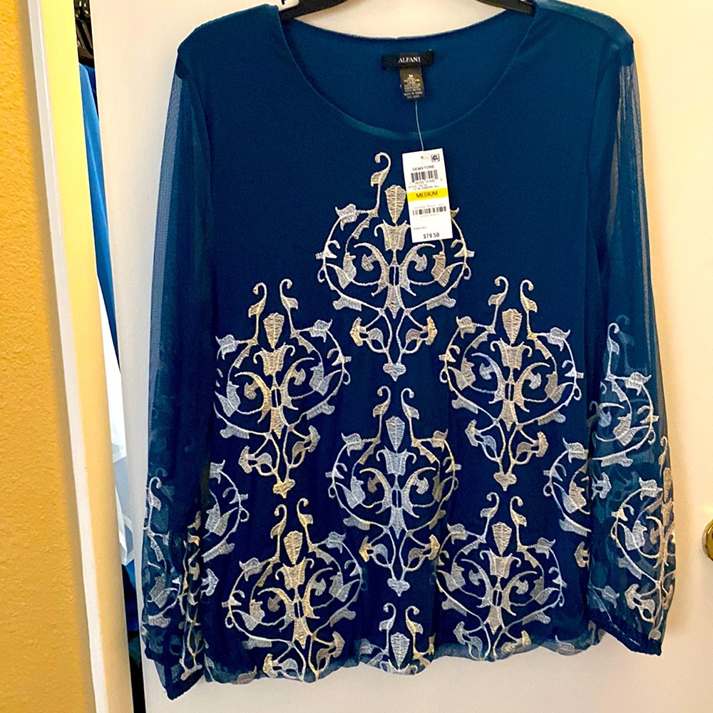 ALFANI Women’s Long Sleeves Embroidered  Tops